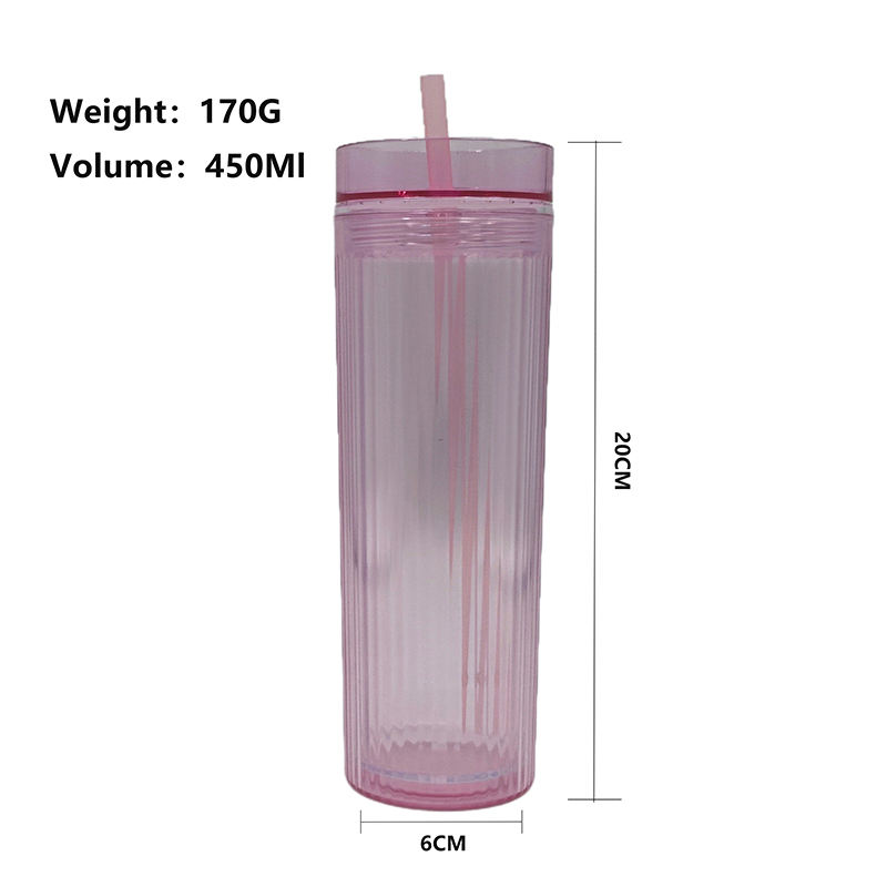 Wholesale 450Ml Custom Logo Transparent Clear Travel Reusable Coffee Plastic Tumbler Cups With Straw
