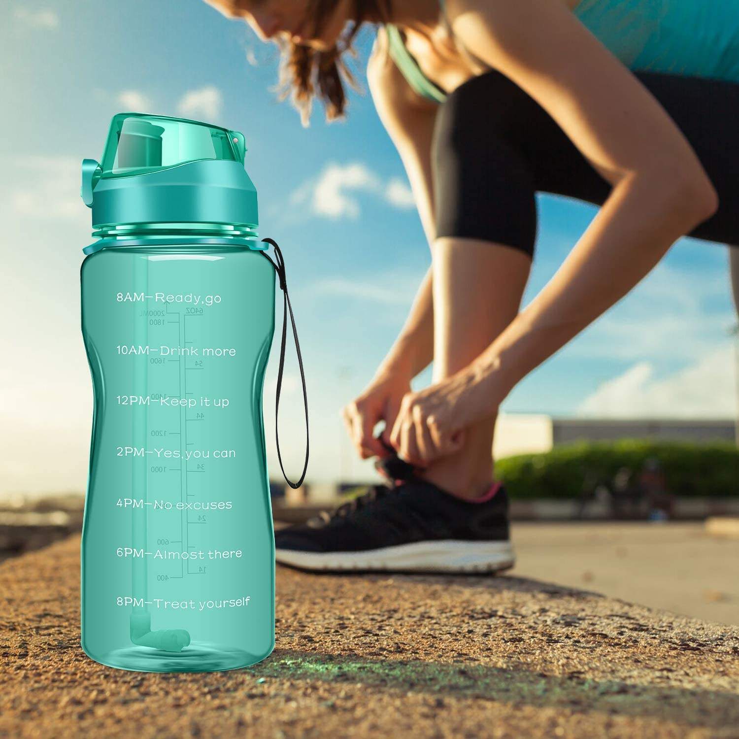 64 oz Large Daily Water Bottle With Time Mark and Straw Suitable for Outdoor Exercise in Gym