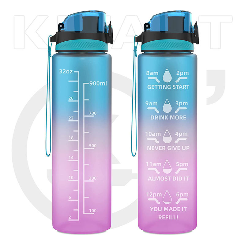 Custom Logo 1L 32oz Portable Workout Gym Sports BPA Free Tritan Plastic Motivational Water Bottle With Straw Time Marker