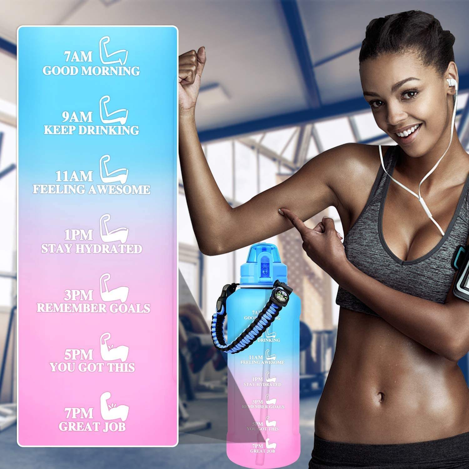 Top Seller Sport Gym Frosted Plastic Drink Motivational Water Bottle in Bulk Gallon Tritan Water Bottle with Time Marker