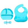 Perfect Baby Led Weaning Utensils Set Silicone Bibs Suction Divided Plate Spoons 3 PCS Silicone Baby Feeding Set