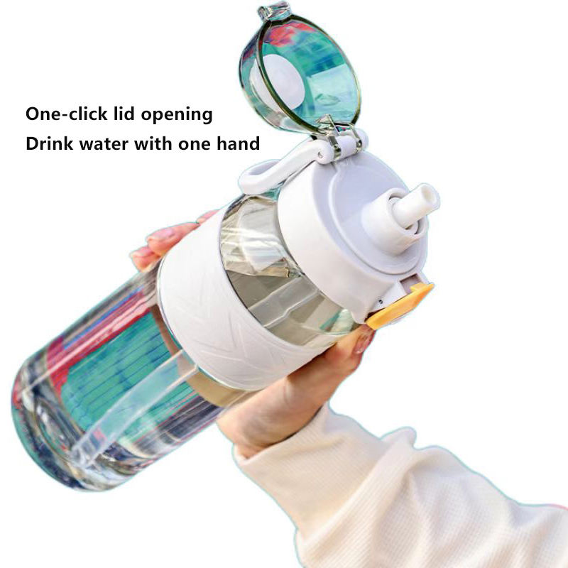 Wholesale 1L Big Capacity Clear Transparent Graduated Plastic Sports Water Bottles Bottle With Straw