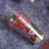 Wholesale Hot Selling Creative Glitter Paper Insert Christmas Gift Double Wall Reusable Plastic Tumblers With Straw