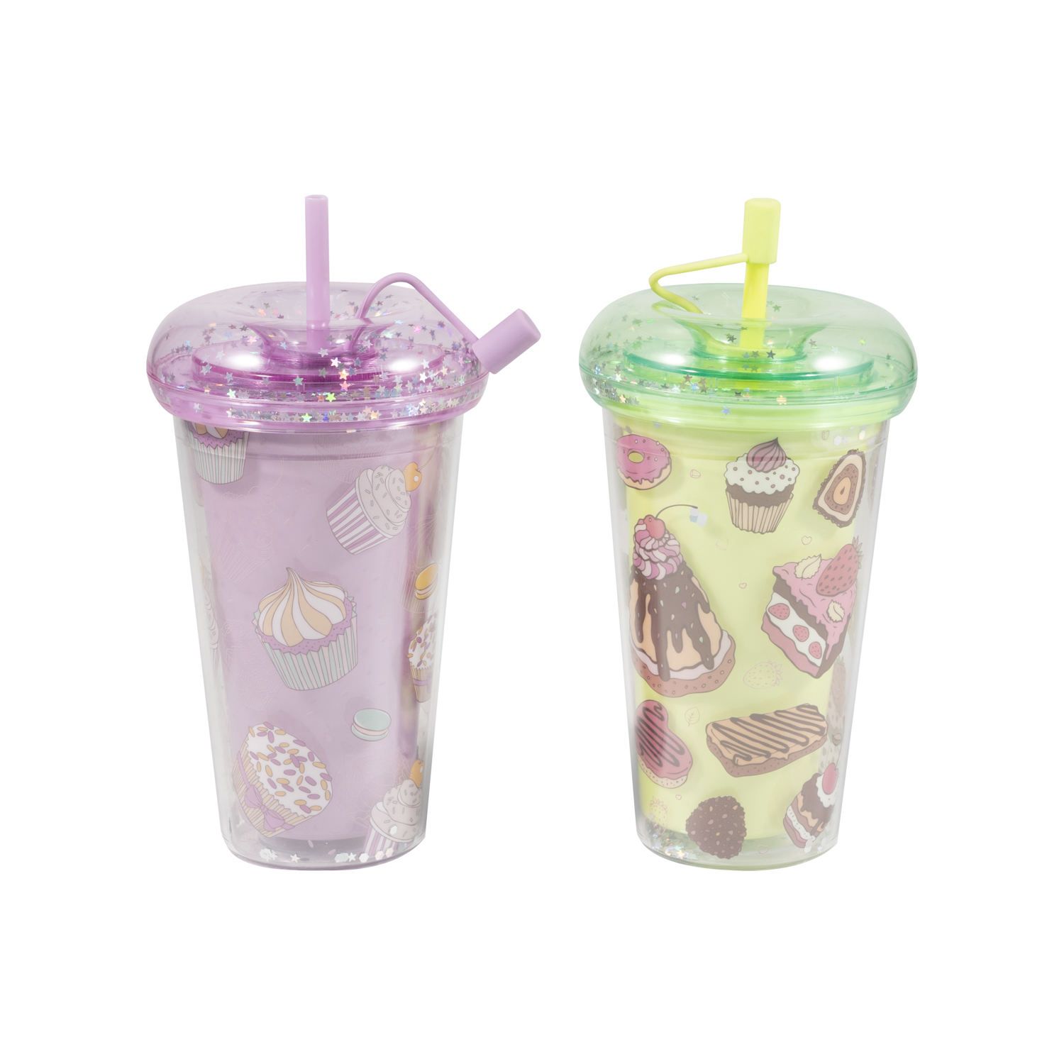 Leak Proof Straw Cups with Double Wall and Sequin Glitters Lid Plastic Water Bottle for Kids and Girl