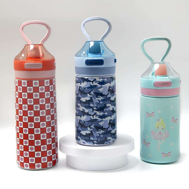 Hot Selling New Children Insulated Water Bottles Stainless Steel Camp Students Kid Flip-top Water Cup with Food Grade Straw