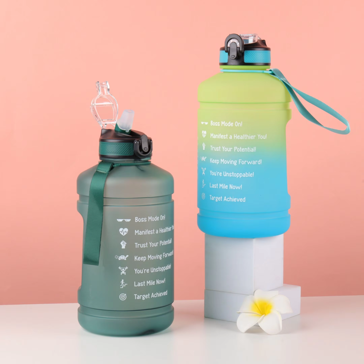 74oz Leak Proof Tritan Material BPA Free 2.2L Motivational Water Bottle with Straw & Big Handle