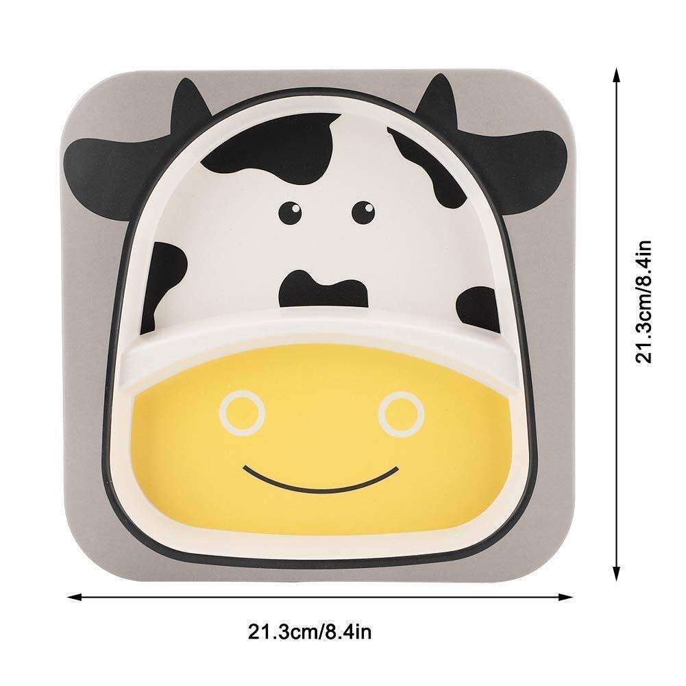 Customized Design Toddler Baby Kids Feeding Cartoon Bamboo Fiber Dinnerware Sets Dishwasher Safe Plate Bowl Cup Spoon Fork Set