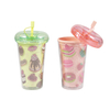 450ml Custom Pattern Straw Coffee Cup Leak Proof Double Wall Plastic Cup