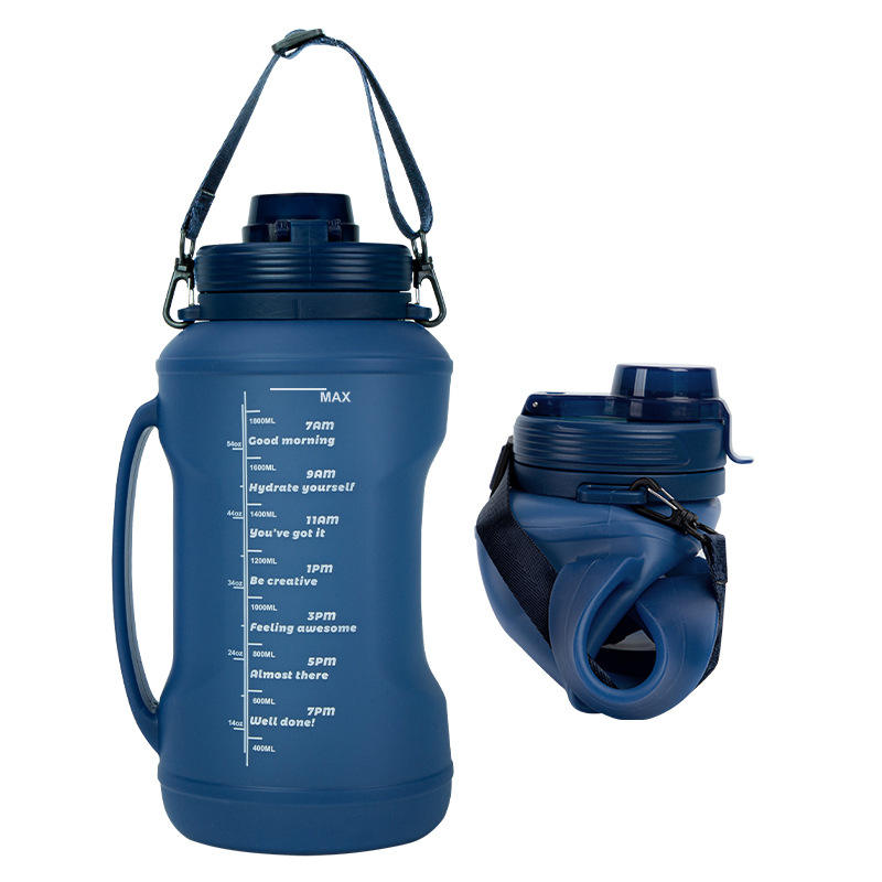 BPA Free 2L Large Capacity Collapsible Silicone Sports Water Bottle With Straw and Time Marker