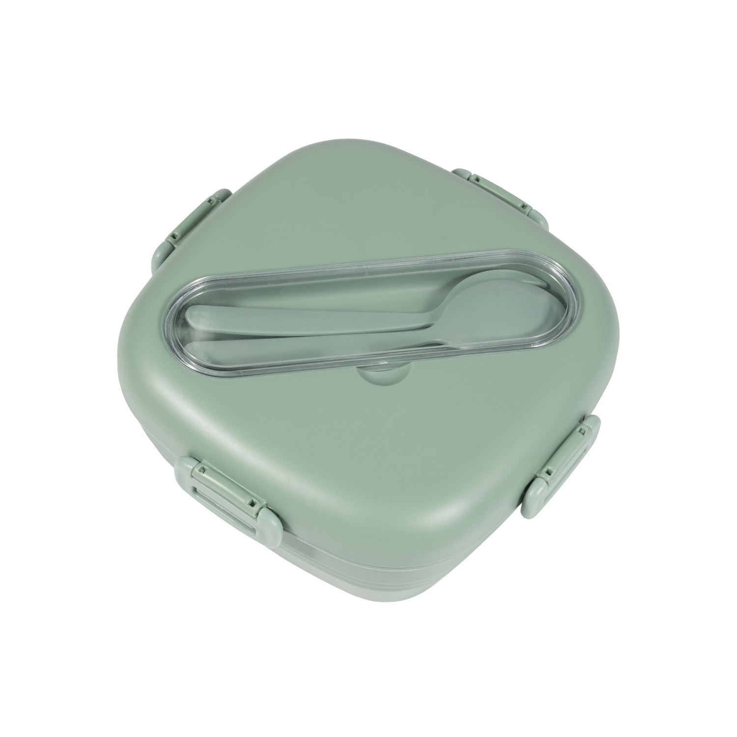 Large Capacity 650ml Square Bento Box RPET Material With Forked Spoon Lunch Box