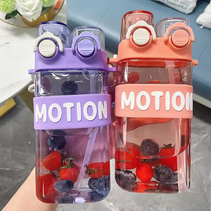 19oz Delicate Cute Candy-Colored Cartoon Features Portable Plastic Sippy Bottle