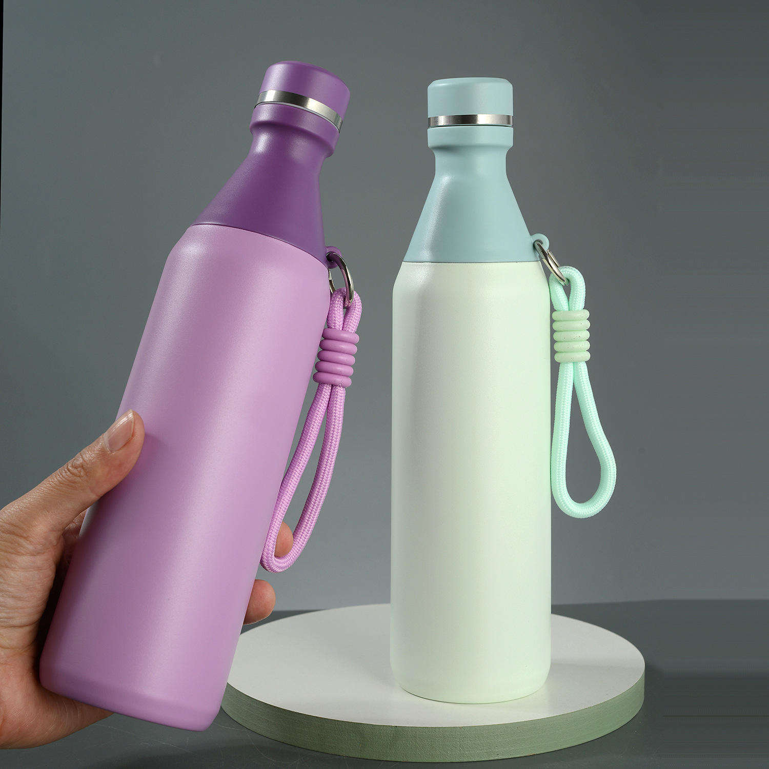 New 16oz Stainless Steel Bottle Vacuum Insulated Thermos with Handle Portable Sport Colorful Leak Proof Water Bottle