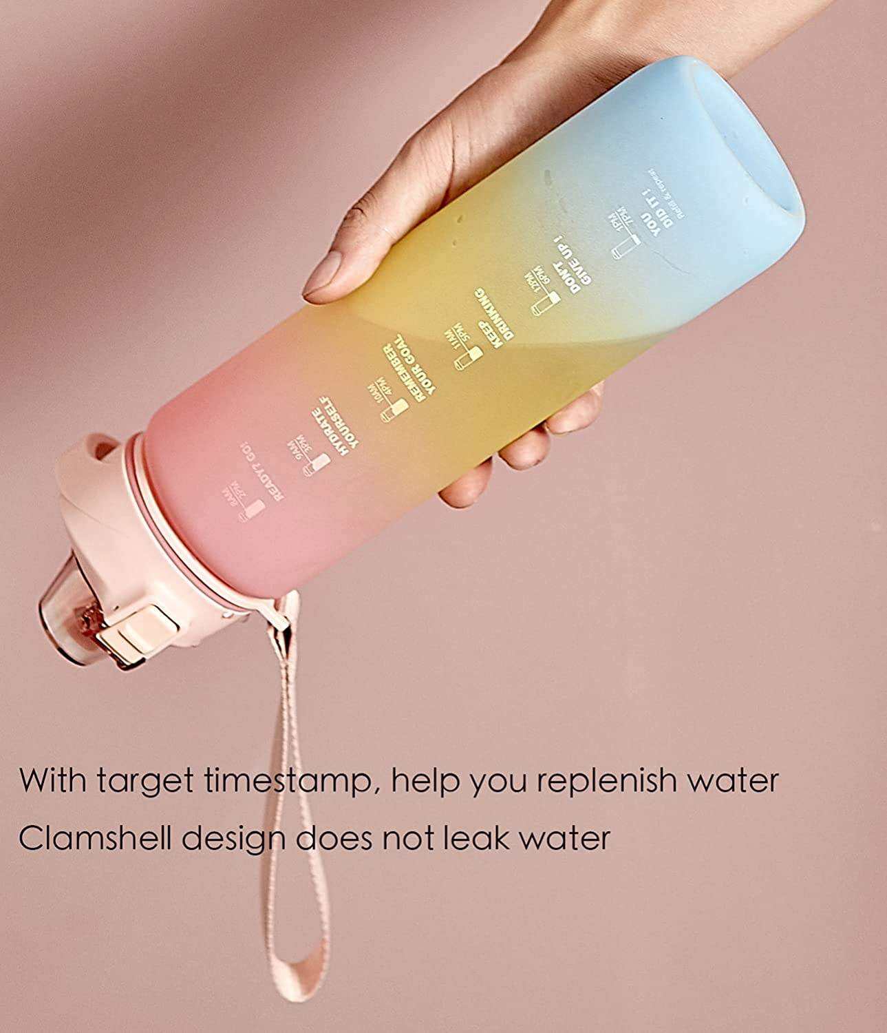 Leak Proof and Drip Proof with Handle Rope 32oz Plastic Water Bottle Custom Time Scale Line