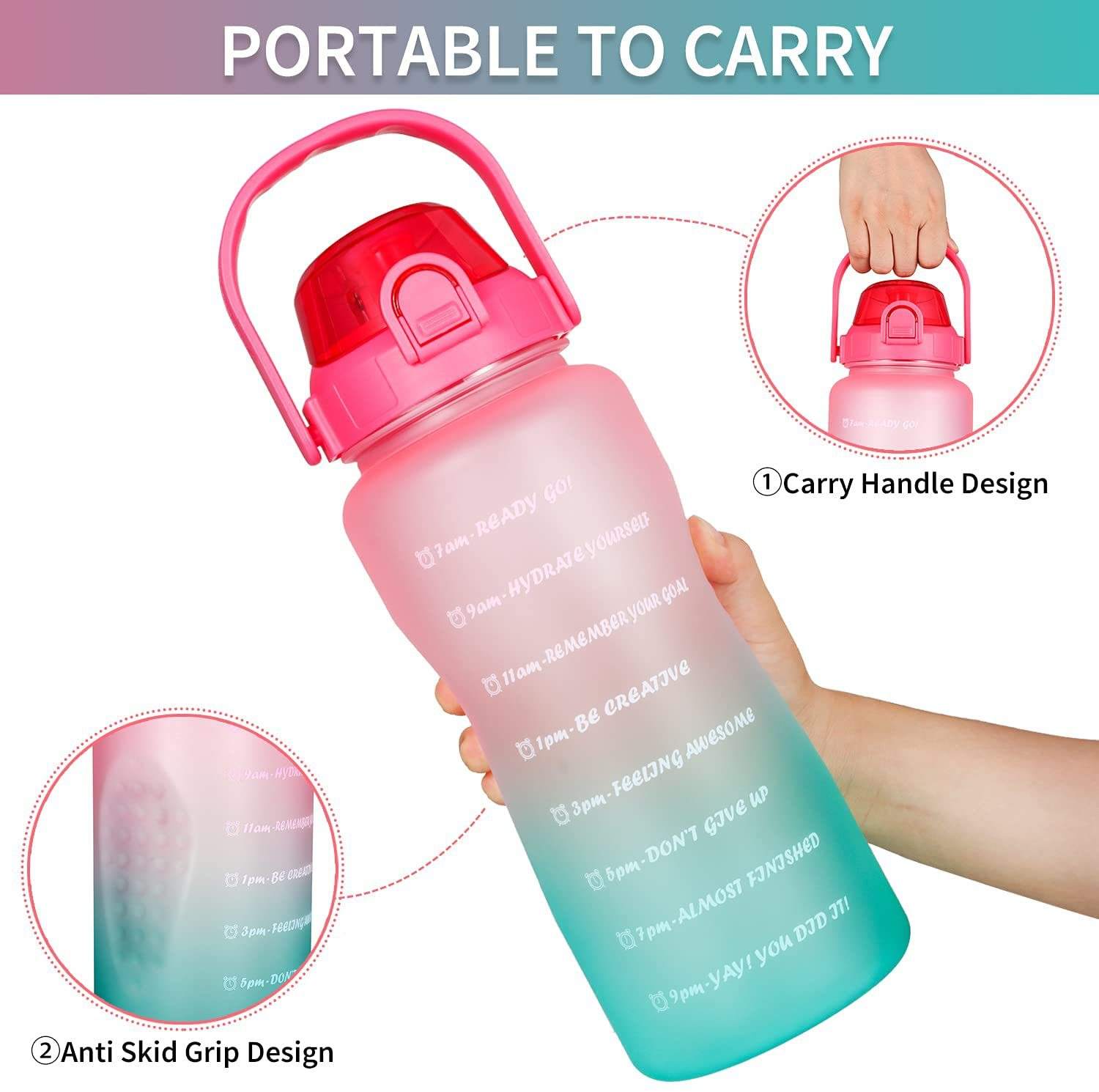 2.2L BPA Free Travel Large Capacity Water Saving Plastic Bottle With Handle and Scale