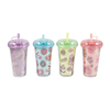 450ML Custom Reusable Mug Double Wall Cute Glitters Shiny Plastic Tumbler With Straw for Girls or Kids