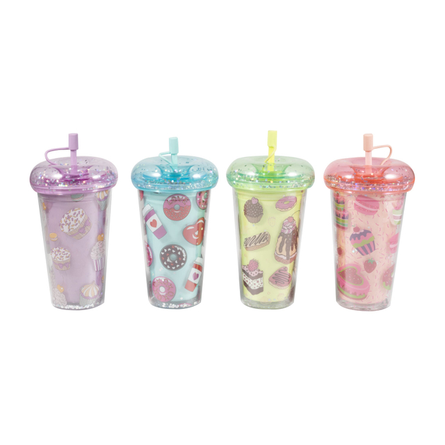 450ML Custom Reusable Mug Double Wall Cute Glitters Shiny Plastic Tumbler With Straw for Girls or Kids