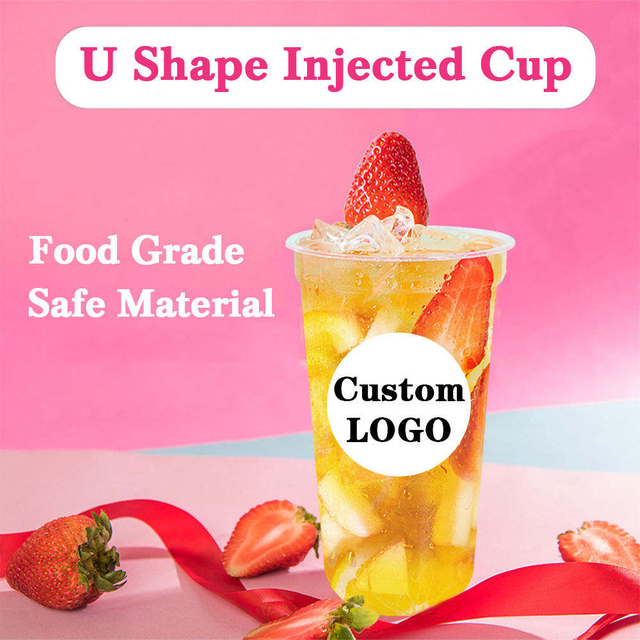 Custom Disposable U Shape Insjection Coffee Milk Tea Cups Cold and Hot Drink Plastic Cup Clear Frosted PP Cup with Lid