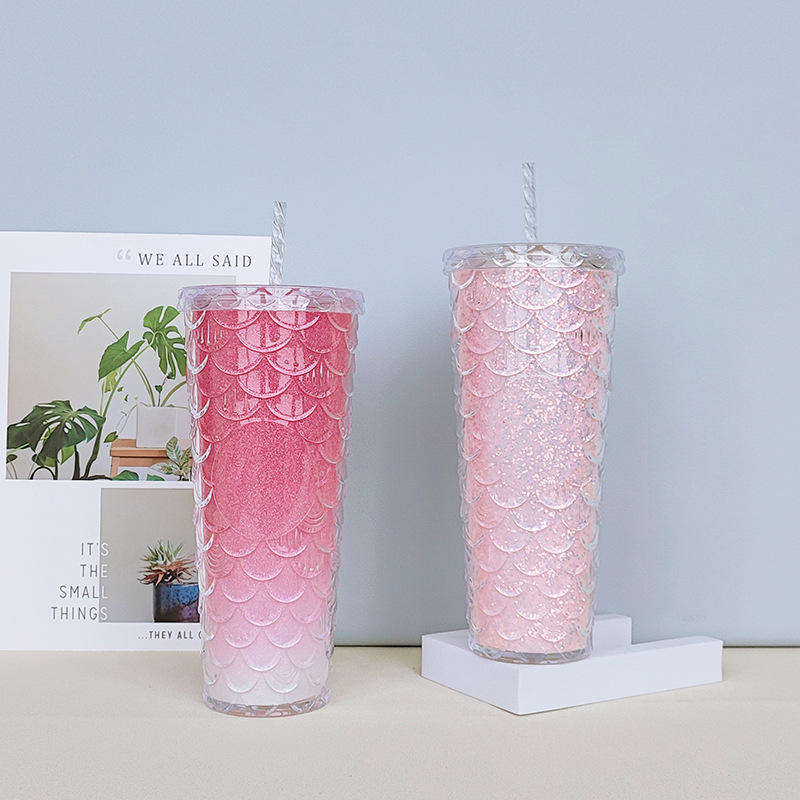 700ML High Appearance Level High Texture Milk Drink Fish Scale Plastic Bottle With Straw