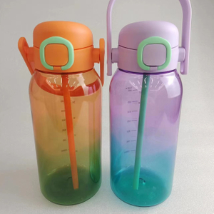 1L Plastic Water Cup with a Straw and Large Capacity Color Sport Motivational Outdoor Direct Drinking Water Bottle with Handle