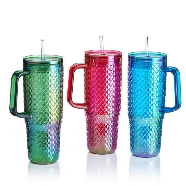 40oz Large Capacity Straw Beverage Cup Colorful Tumblers Car Cup With Handle