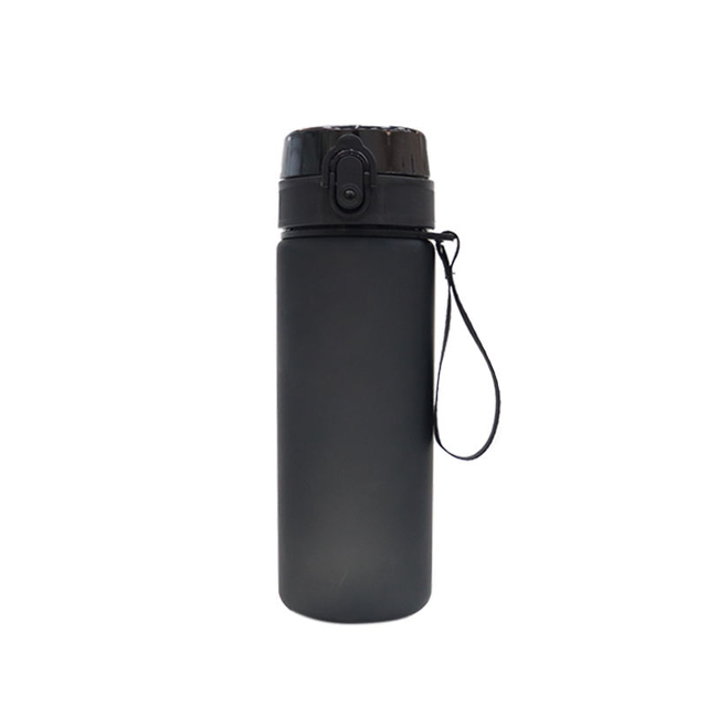 700ml Sport Matte Solid Black 24oz Fitness Plastic Water Cup with a Portable Lanyard