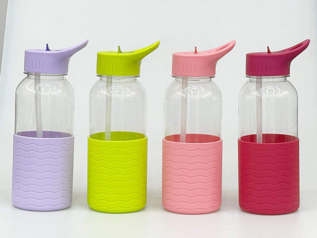 Large Capacity Fitness PETG Sports Water Bottle 1L 32OZ Water Bottle with Straw Plastic Water Bottle Anti-slip Silicone Sleeve
