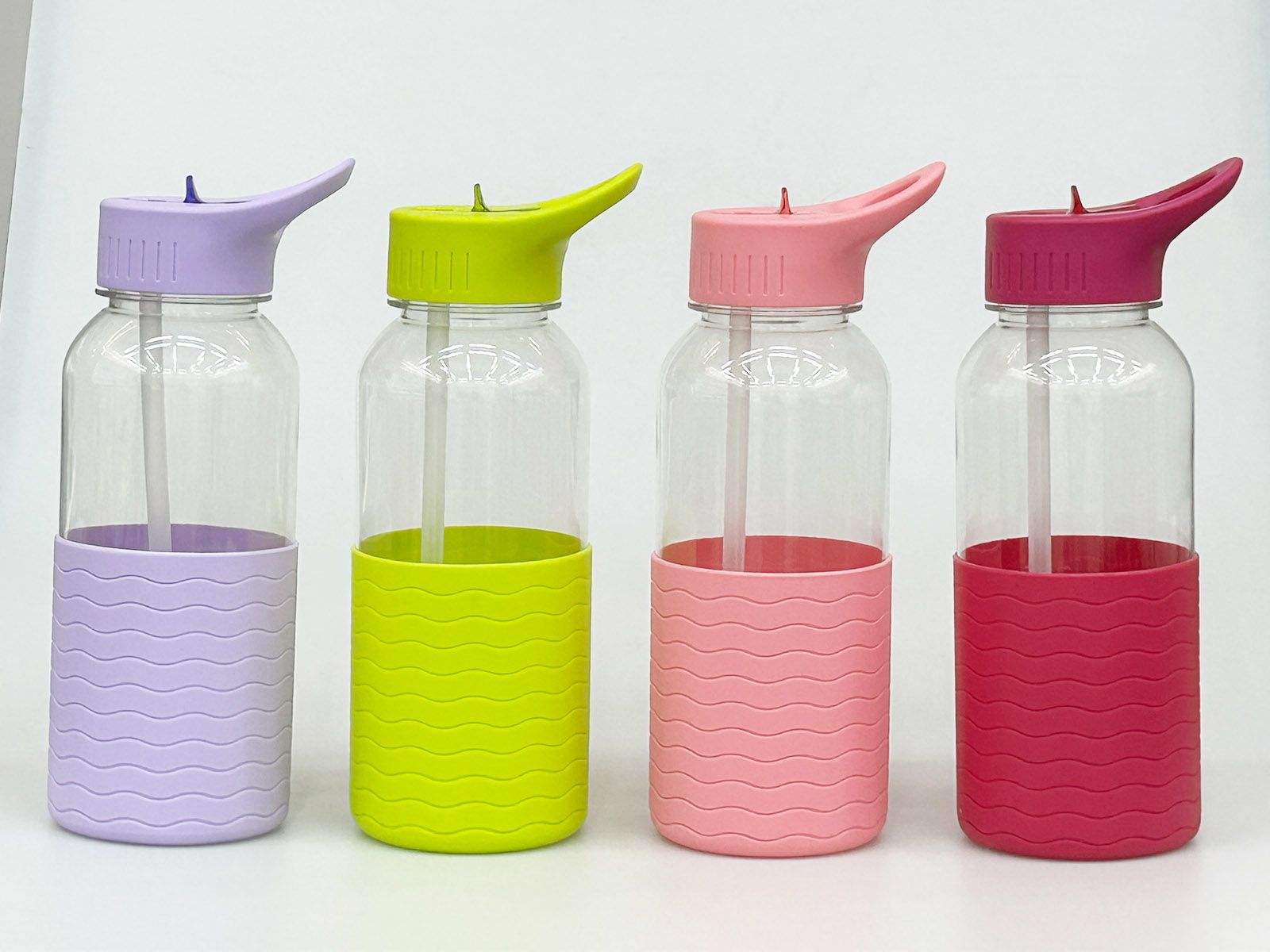 Large Capacity Fitness PETG Sports Water Bottle 1L 32OZ Water Bottle with Straw Plastic Water Bottle Anti-slip Silicone Sleeve