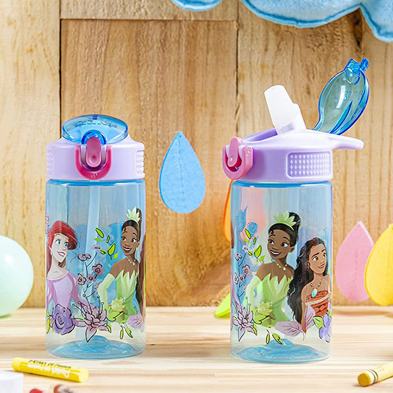 2024 Plastic Kids Water Bottle with Straw Cute Printing Child Drink Water Bottle
