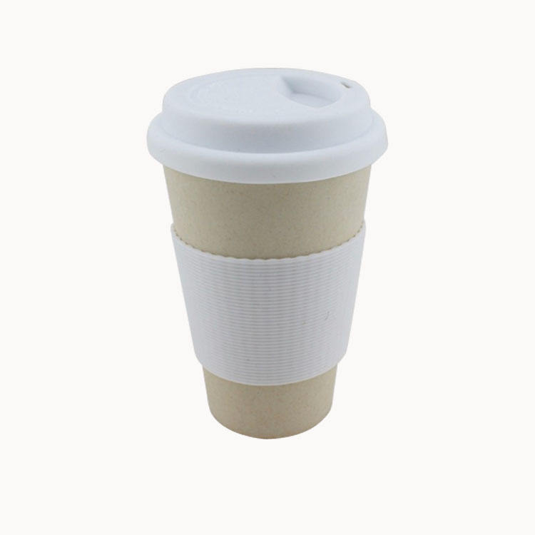 Wholesale BPA Free Reusable Biodegradable Bamboo Fiber Coffee Cup with Silicone Lid