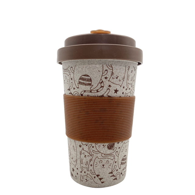 14OZ 100% Biodegradable BPA Free PLA Bamboo Fiber Coffee Cup PP Wheat Straw Cups No Leaking Dishwasher Safe