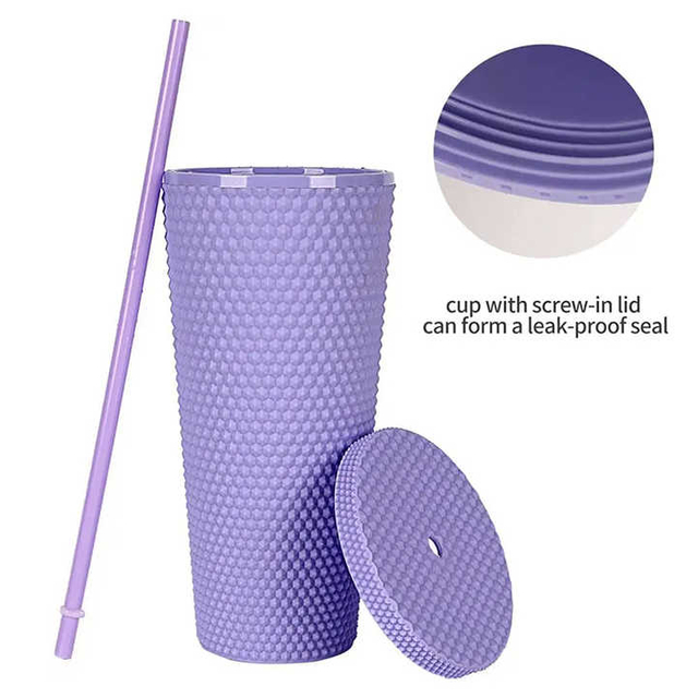 Vaso Con Tapa Y Popote De Plastico Double Wall Plastic Coffee Tumbler 24oz With Lid and Straw Wholesale
