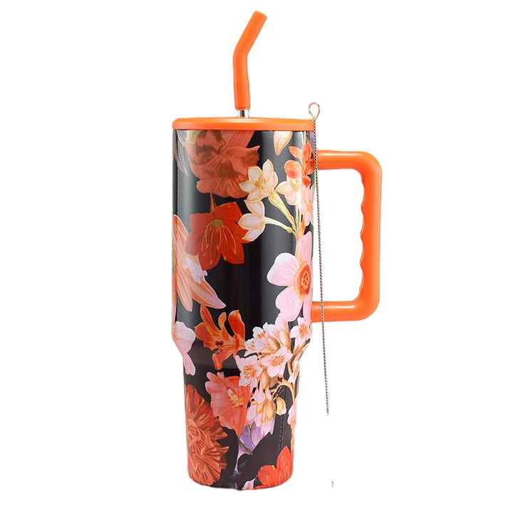 40oz Custom Logo Stainless Steel Thermal Travel Coffee Mug Hot and Cold Vacuum Insulated Tumbler With Handle Straw