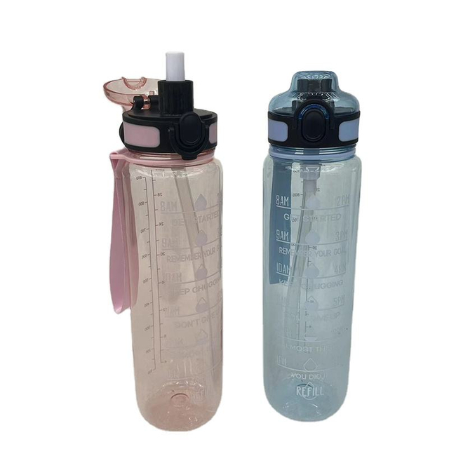 Reusable & BPA Free Tritan 32 oz Motivational Water Bottle with Time Marker Cleaning Brush