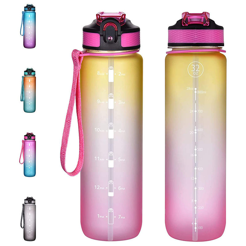 32Oz 32 Oz Portable Outdoor Motivational Plastic Gym Sports Water Bottle 1Liter 1L With Handle Lid Straw