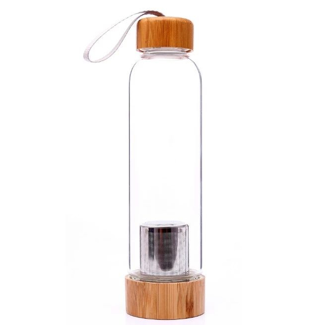 550ml Custom Log Bamboo Lid Fabric Sleeve Glass Water Bottle with Tea Infuser