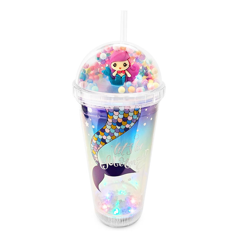 Little Dinosaur Design Custom Logo Plastic Tumbler PS Plastic Reusable Cups Glitter Tumbler With Lids and Straw