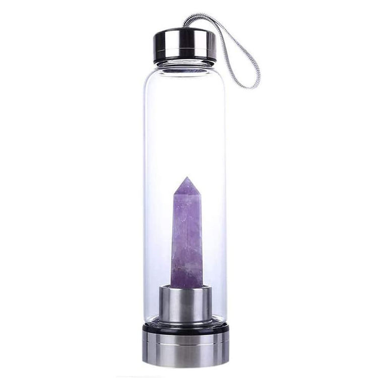 High Quality Elixir Amethyst Quartz Stones Drinking Bottle Natural Crystal Glass Water Bottle with String