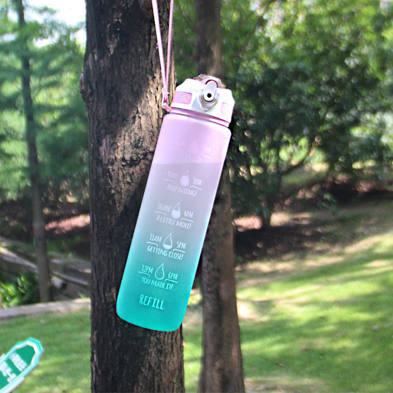 High Quality 1L 1000Ml 32Oz Wide Mouth Motivational Plastic Gym Sports Water Bottle With Strap