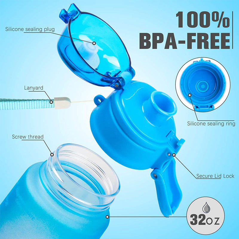 Wholesale Eco Friendly Tritan Plastic Sport Water Bottle With Time Marker Custom Straw Lid Drink Motivational Water Bottle