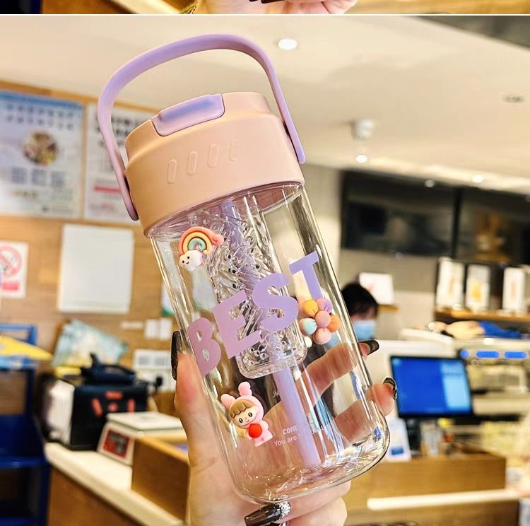 600ml/800ml BPA FREE Beautiful Stylish and Cute Straw Plastic Water Bottle for Students and College Student Birthday Gift