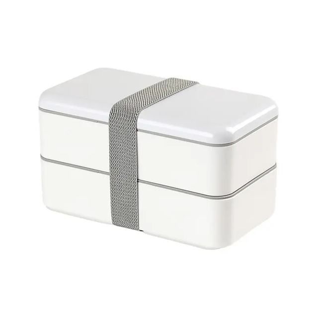 Double Layer Oblong Shape Food Grade Hot Sales RPET Plastic Bento Box with Bandage Eco Friendly Bento Box for Office Worker