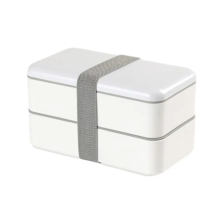 Double Layer Oblong Shape Food Grade Hot Sales RPET Plastic Bento Box with Bandage Eco Friendly Bento Box for Office Worker