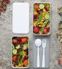 Double Layer Oblong Shape Food Grade Hot Sales RPET Plastic Bento Box with Bandage Eco Friendly Bento Box for Office Worker