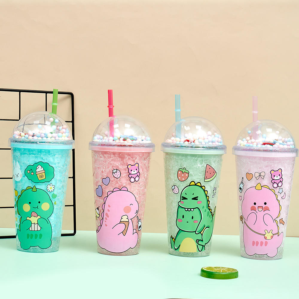 Hot Sell Plastic Straw Cup Creative Flash Powder Summer Ice Cup Student Lovers Christmas Gifts With Straw