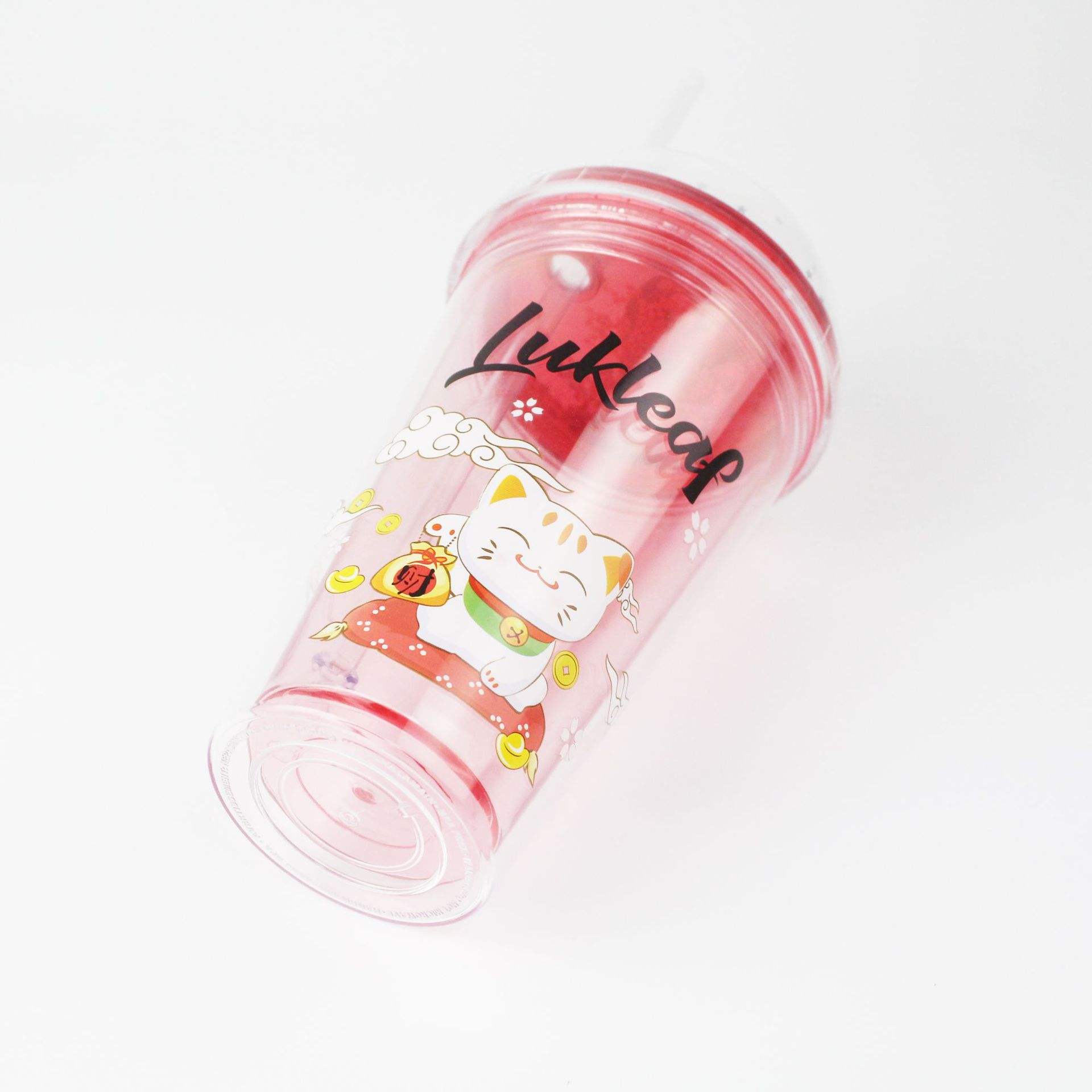 Summer New Ice Cup Bottle with Light Double-layer Straw Plastic Water Cup Bottle Cartoon Crushed Ice Cup Bottle