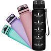 High Quality 32Oz Leak Proof Wide Mouth Motivational Plastic Water Bottle With Time Marker Filter Strap