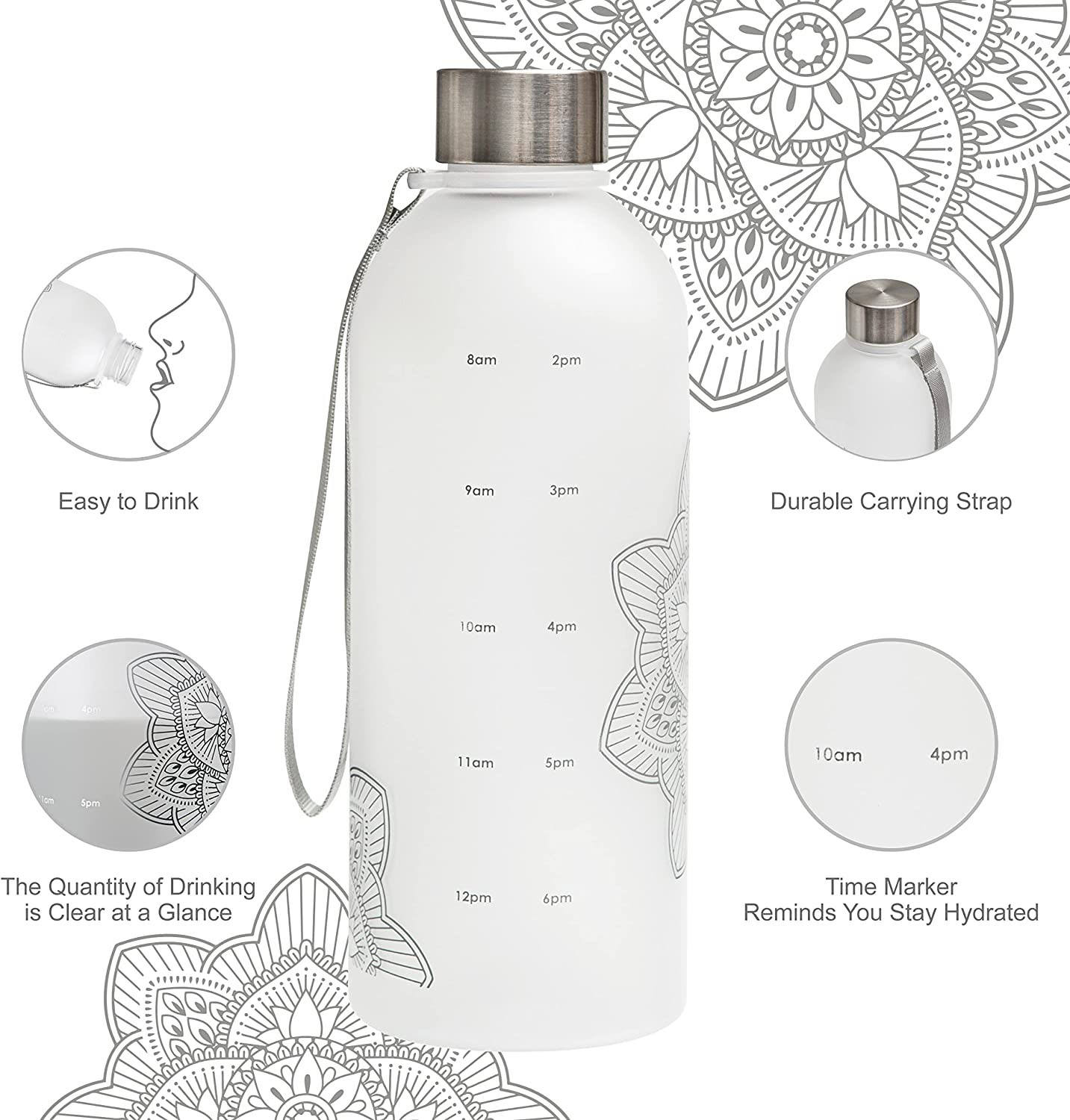 600ml 1000ml BPA Free Custom LOGO Plastic Water Bottle with Time Marker and Motivational Quote with Lid