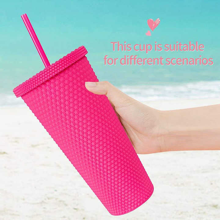 Cawan Plastik Tasse Avec Paille Double Wall Coffee Cup With Lid and Straw Customized Tumblers
