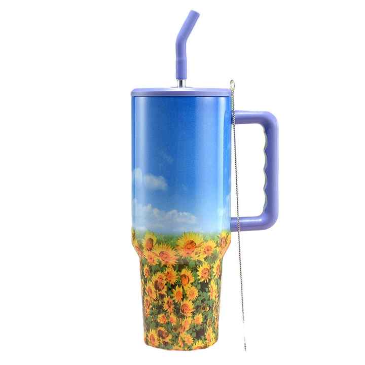 40 oz Custom Logo Vacuum Insulated Stainless Steel Coffee Mug Tumbler With Handle and Straw