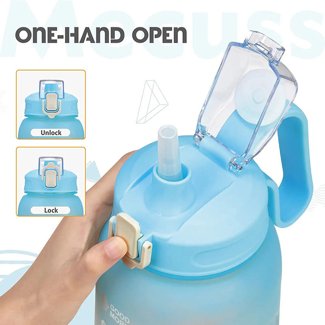 Half Gallon Water Bottle With Storage Sleeve 2L Tritan Drinking Bottle Sports Gym Bottle Water Jug with Handle